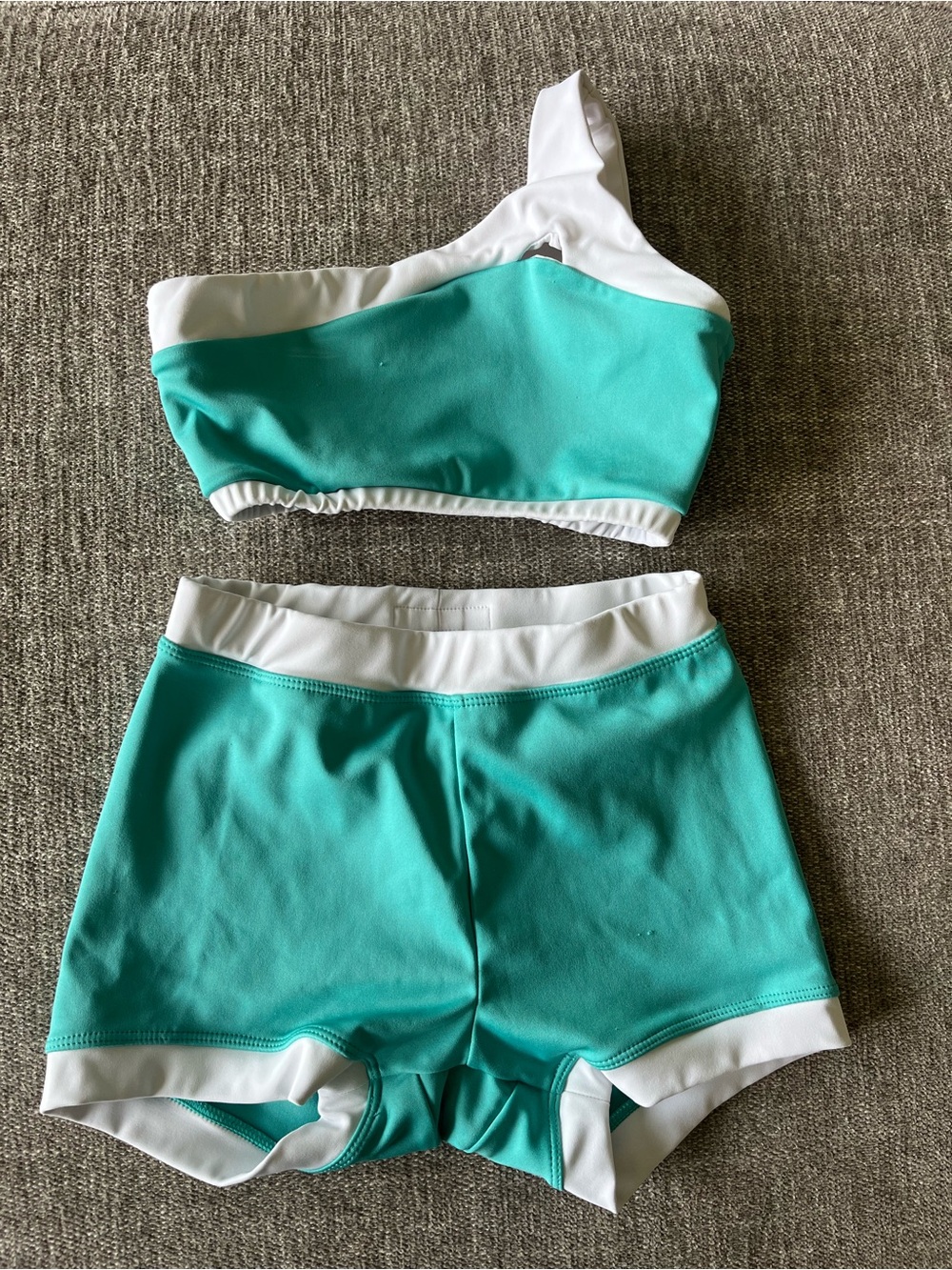 Kids Aqua Two-Piece Dance Set with White Trim